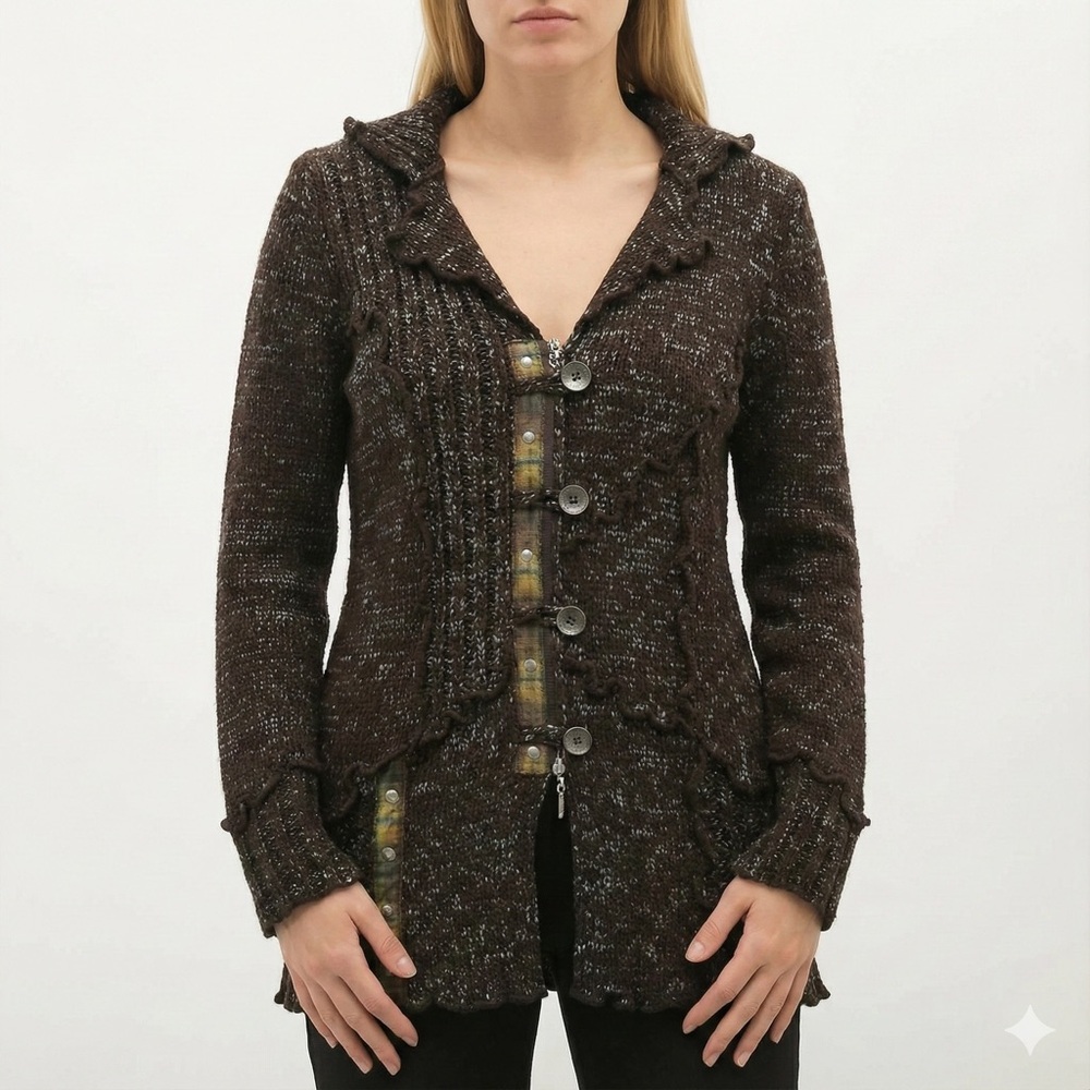 CRISCA Poly Acrylic Wool Blend Long Sleeve Button Front Brown Cardigan US Sz L